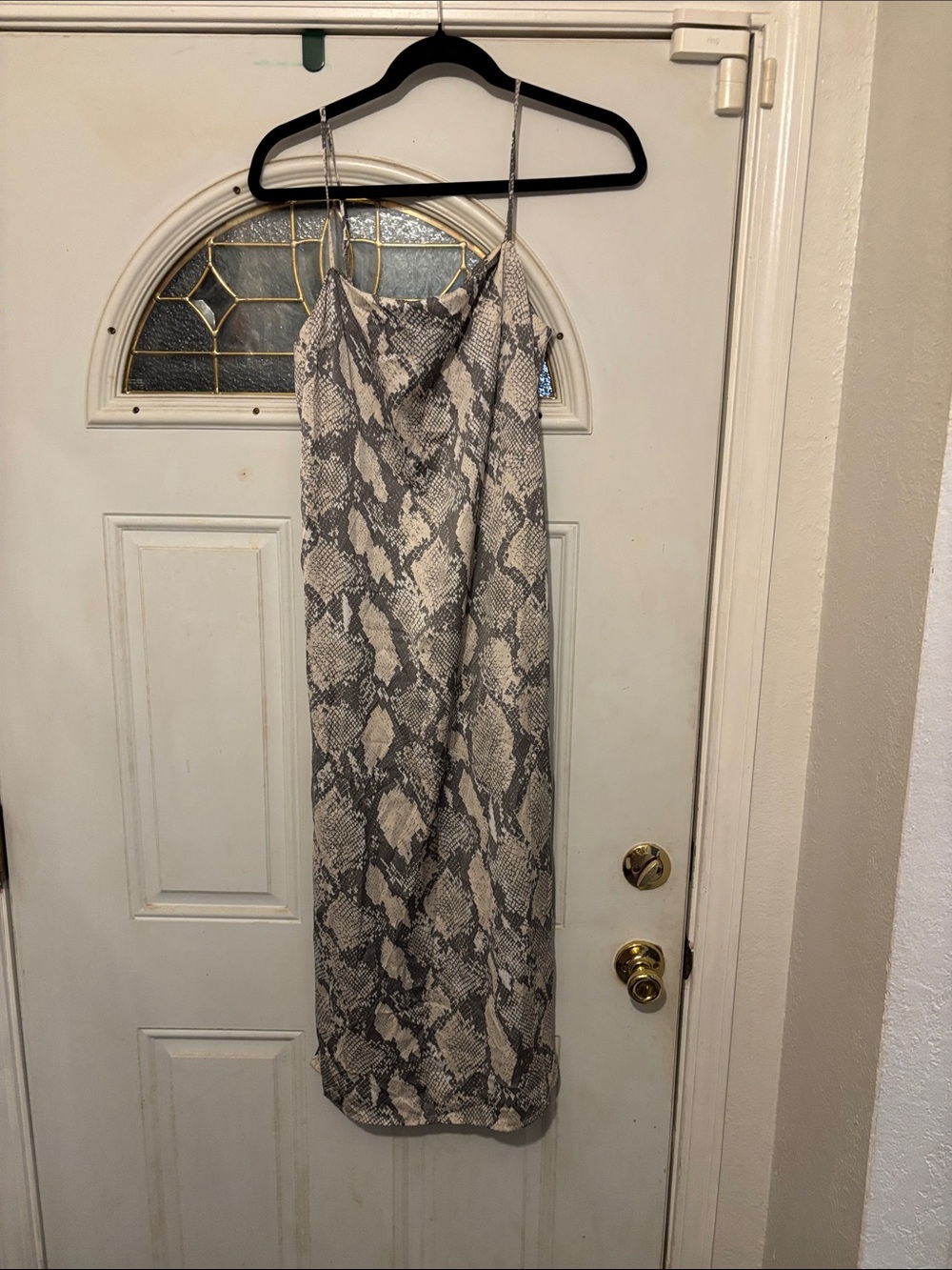H&M Snake-Print Slip Dress in Gray and Cream O2P16, Length:41